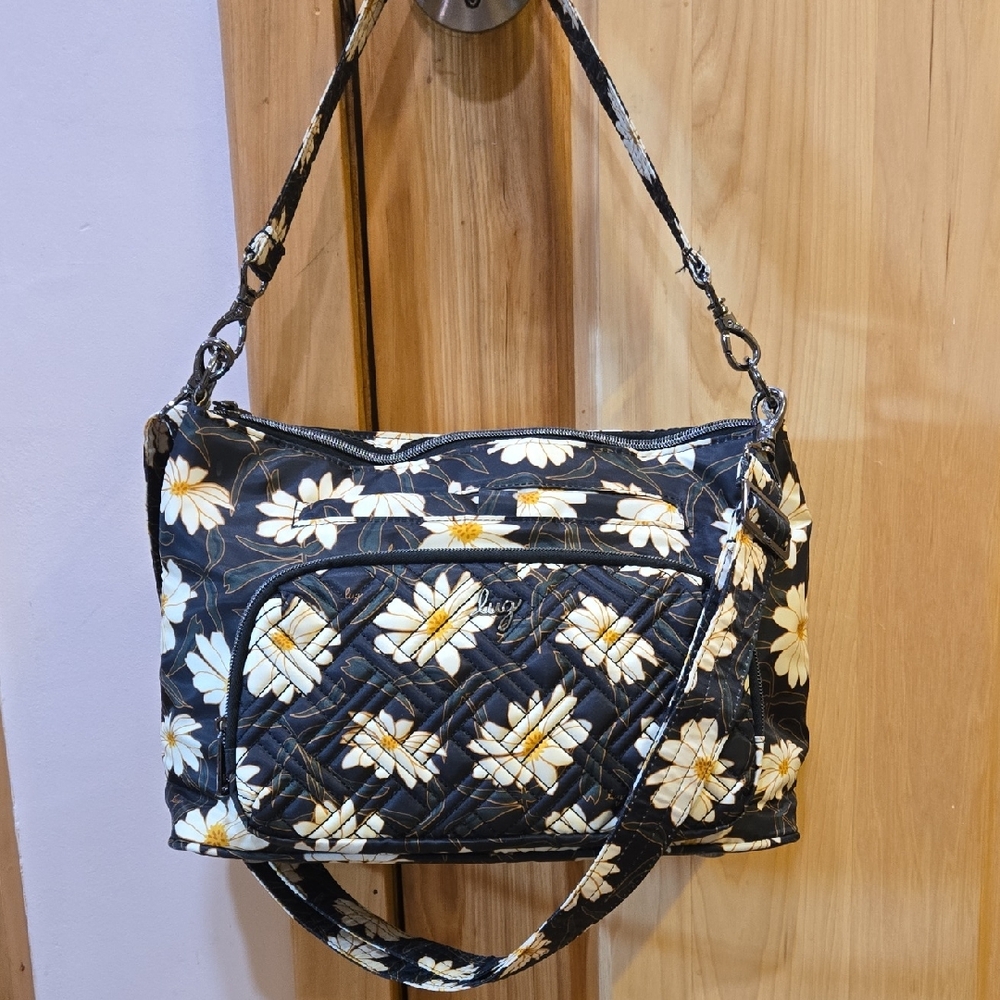 Lug Black and White Daisy Crossbody Bag